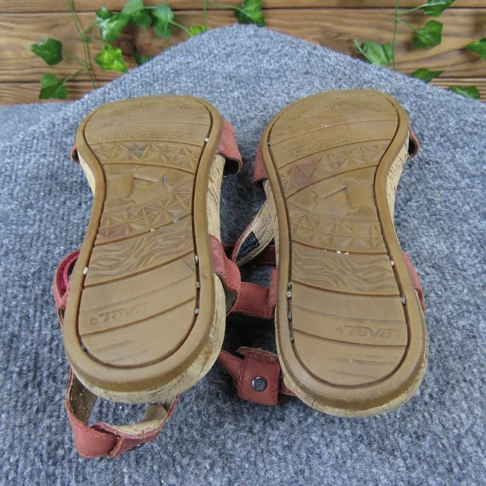 Teva Capri‎ Universal Women's 8 Red Leather Sandals Cork Wrap Casual